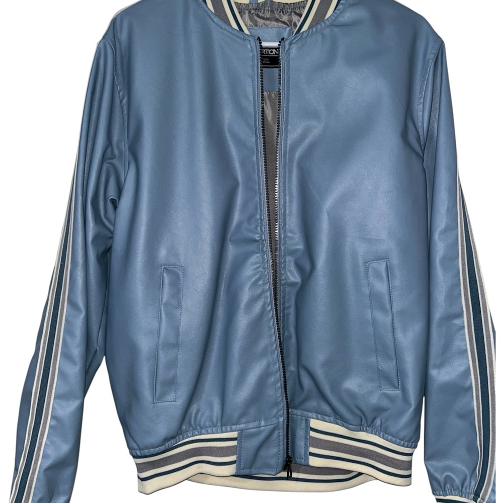 Distortion Bomber Jacket Size M Men's Full Zip Up Striped Bomber Jacket Blue